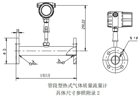 鍋爐用熱式質(zhì)量流量計管道式結構圖