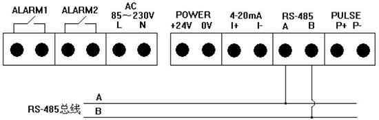鍋爐用熱式質(zhì)量流量計RS-485通訊接線(xiàn)圖
