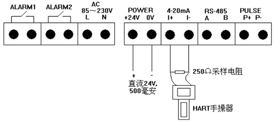 熱式高壓氣體質(zhì)量流量計四線(xiàn)制4-20mA接線(xiàn)圖