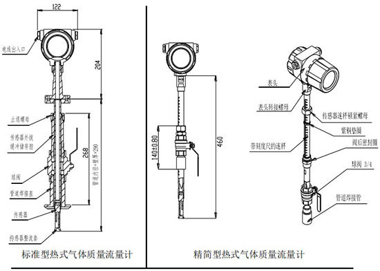 智能熱式氣體質(zhì)量流量計插入式結構圖