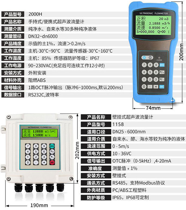 超聲波流量計技術(shù)參數對照表