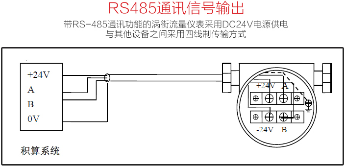 暖氣流量計RS485通訊信號輸出配線(xiàn)圖