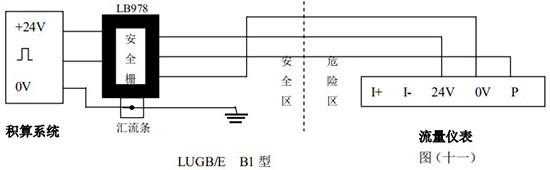 渦街氣體流量計本安防爆接線(xiàn)圖一